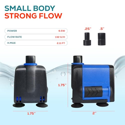 Image of Aqua Dream 133 GPH Submersible Pump(500 /H,6.5W) Ultra Quiet Adjustable Water Pump for Pond,Aquarium,Fish Tank,Fountain,Hydroponics,Statuary - 5 Pcs