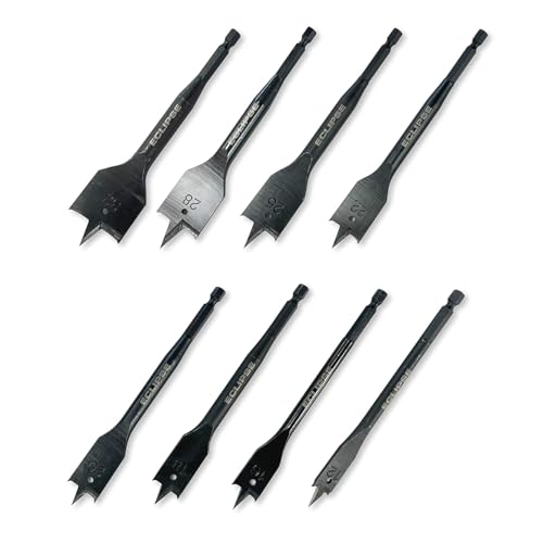 Eclipse Professional Tools FWDB8PS 8 piece Flat Wood Drill Bit Set, Black, 180mm x 150mm x 10mm
