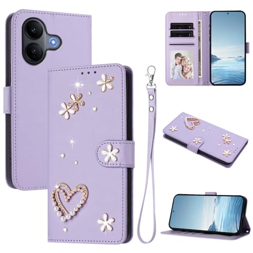 Jiajihua Case Compatible with Vivo V60 Lite 5G Lanyard【Card Holder Wallet Flip Cover Magnetic Buckle Kickstand】 Purple