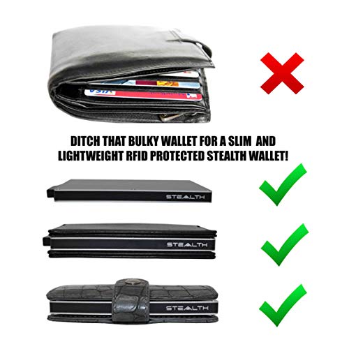 STEALTH Wallet - Slanke Lichtgewicht Minimalistische Kaarthouder Portemonnee - Compacte RFID/NFC Blokkerende Pop-up Portemonnees Kaarthouders met Geschenkdoos (Zilver Aluminium met Zwart Leer)