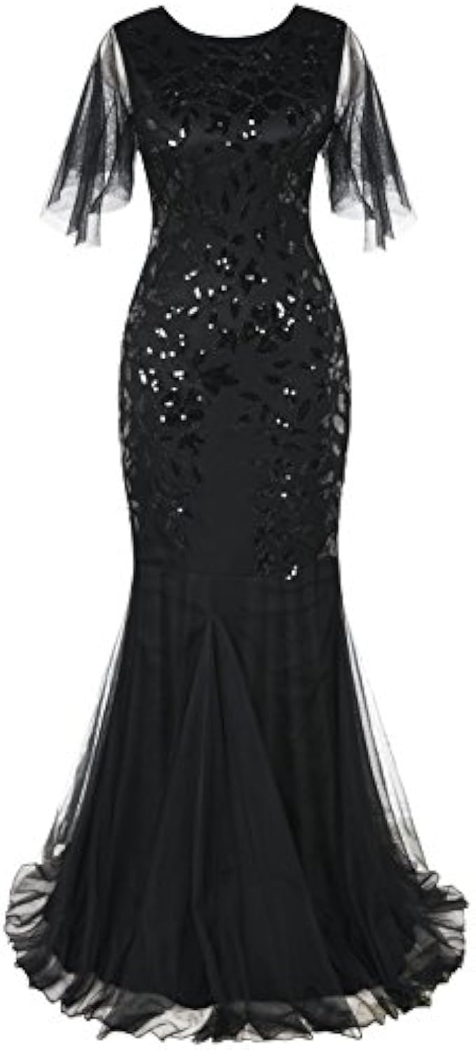PrettyGuide Women's Evening Dress 1920s Sequin Mermaid Hem Maxi Long Formal Ball Gown