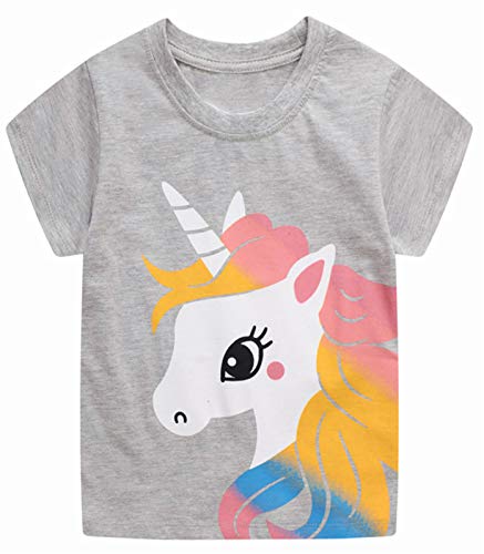 Toddler Girl Short Sleeve Tee Shirts Sets Cotton Casual Crewneck Pink Grey Unicorn Tops T-Shirts 3 Packs 2T4