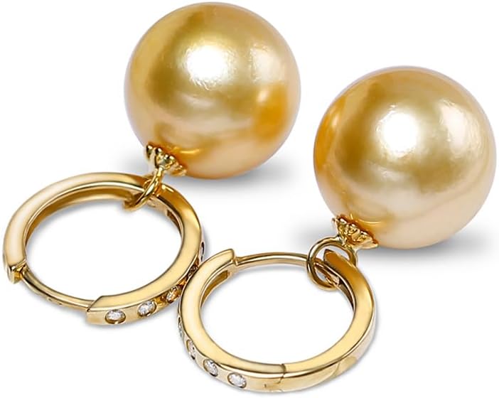 NONNYL Wife Jewelry 18K Gold Earrings - Genuine South Sea Golden Pearl Jewelry Earrings for Women, Birthday Jewelry for Girlfriend, Valentine's Day for Wife NO1149