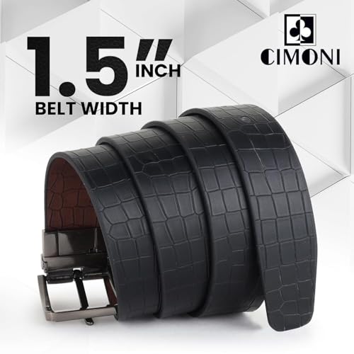 Image of CIMONI Reversible Leather Belt for Men | Genuine Leather & Vegan Leather Pin Buckle Belt | Classic Black /Brown Adjustable Belt for Formal, Business, Office & Casual Wear
