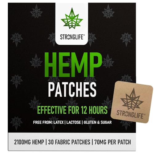 Stronglife Hemp Patches - 30 Hemp Oil Patches - 70mg per Patch with Total of 2100mg -12 Hour Transdermal Adhesive Discreet UK - Hemp Cream Topical Alternative (Fabric Patch)
