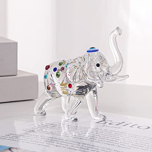 Longwin Crystal Elephant Statu Glass Elephant Figurines With Trunk Up Art Glass Animal Sculpture Collectible Figurines Lucky Feng Shui Home Decor Ornaments #TOP2