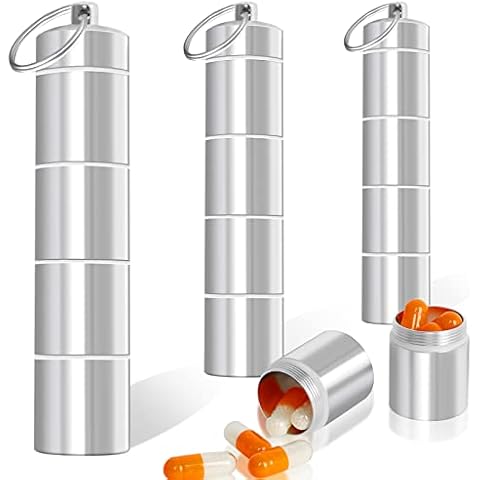 3 Piezas 4 Compartimentos Pastillero de Aluminio Impermeable con Llavero Heqishun Cover
