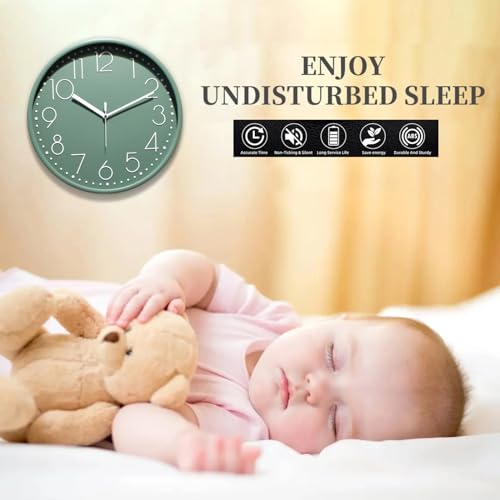 Image of Amazon Brand - Solimo 12-Inch Quartz Plastic Analog Wall Clock | Silent Sweep Movement | Pastel Shade | Embossed Numbers | Glass Cover | Green | Contemporary Design