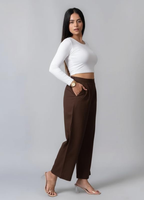 Image of Moirai Pure Cotton Wide Leg Women Trouser Stylish Mid Rise Relaxed Straight Fit Loose Pants Casual Travel Office Formal Wear