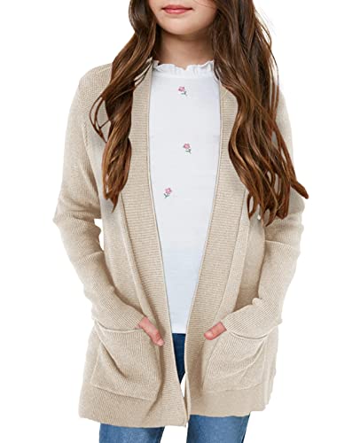 Image of Girls Cardigan Kids Open Front Oversized Sweater with Pockets | Casual Cardigans, Soft Knit, Long Sleeve, Uniform Cardigan for Girls, 7-14 Years