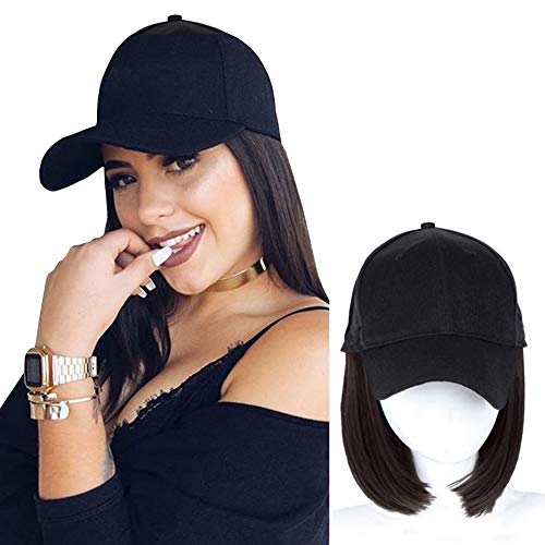 Drasawee Short BOB Wig Play Wig Blended Synthetic Hair Extensions With Baseball Cap Together Type For Women Gilrs Black Cap Light Brown