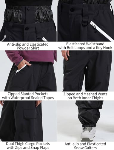 GSOU SNOW Hombres Mujeres Pantalones de Esquí Holgados Pantalones de Snowboard Baggy Pantalones de Nieve Oversize - Multibolsillos Impermeable Antiviento Transpirable Cálido - imagen 5