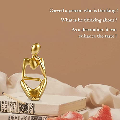 3Pcs - Mini 3''L X 2.5''W X 5.2''H Thinker Style Abstract Sculpture Decor (Golden) , H&W Collectible Figurines For Home Decor Accents, Living Room Bedroom Office Decoration, Book Shelf Tv Stand Décor #TOP5