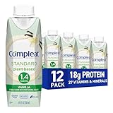 Compleat Standard 1.4 Plant-Based Vanilla Nutrition Shake - 18g Protein, 29 Vitamins & Minerals - Vegan Tube Feeding Formula - 8.45 Fl Oz (Pack of 12)