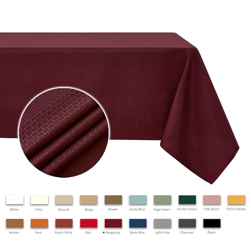 Image of maxmill Tablecloth Weaved Texture Stain Resistant Waterproof, Wrinkle Resistant Washable Table Cloth, Fabric Table Cover for Dining Room, Indoor Outdoor Use, Rectangle 60 x 120 Inch, Burgundy