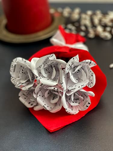 Handmade Sheet Music Petite Bouquet Of Mini Roses By Literary Blooms- Six Roses Appx. 1.5" Across Each #TOP2
