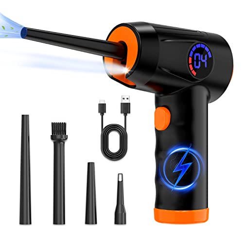 Compressed Air Duster, Electric Air Duster, 6000mAh Rechargeable, 91000 RPM 4 Speed Cordless Air Blower with LCD Display, Portable Built-in LED Light Air Dusters for Computers Keyboard Cleaner