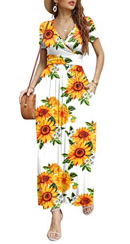Image of CATHY Maxi Dresses for Women Short Sleeve V-Neck Casual Long Summer Wrap Dress with Pockets