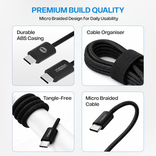 Image of Amkette Mozen Certified 65W Type C to Type C Braided Cable | C to C Cable Fast Charging | 480 Mbps Data Transfer | Compatible with iPhone, Samsung, Nothing, Motorola, Xiaomi, Realme & USB-C Devices