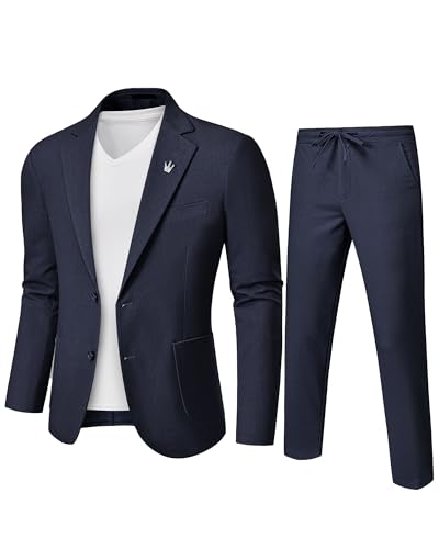 MY'S Men's Pieces Linen Suit Slim Fit, Two Buttons Lightweight