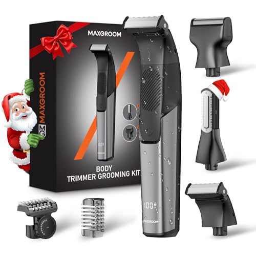 MAXGROOM Afeitadora Corporal Masculina 3 en 1, Depiladora Corporal Hombre con Peine Ajustable para Cuerpo y Zona Intima, en Seco y Húmedo, Pantalla LED y Recargable Tipo-C, Negro