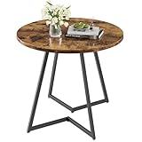 VECELO Round Dining Room Table with Wood Grain Tabletop and Steel Frame, for Kitchen, Living Room, Office, Conference, 2 to 4 Person, Antique Brown
