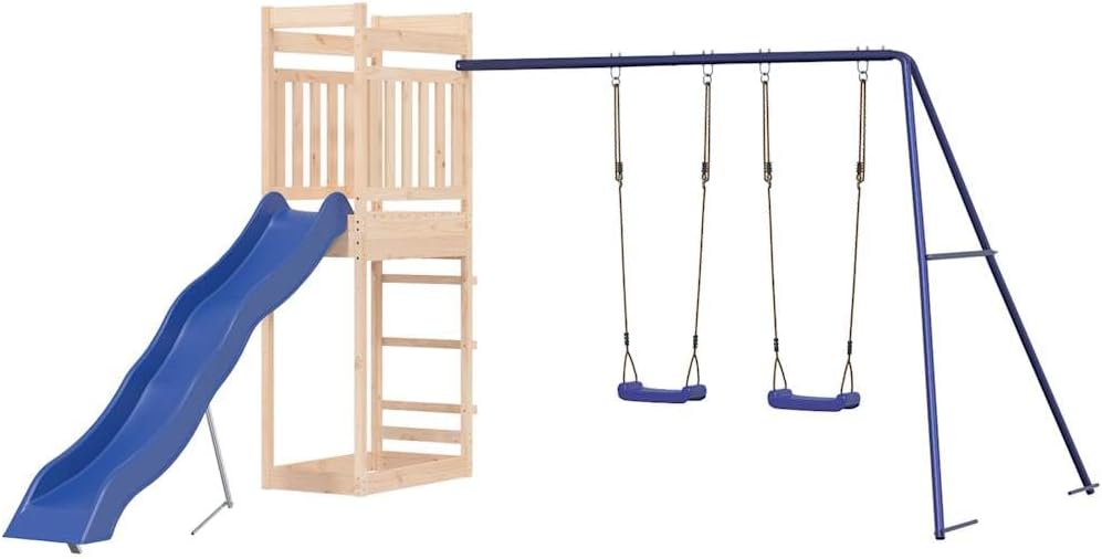 YAFF Outdoor Wooden Playset for Kids Ages 3-8, Solid Pine Backyard Playground with Swing, Wave Slide, Sand Pit, Ladder and Safe Outdoor Fun