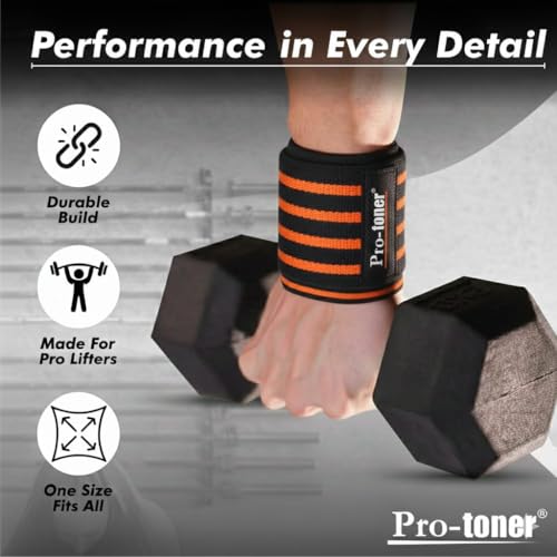 Image of Pro-toner Multipurpose Wrist Support Strap, Adjustable Weightlifting Wrist Wrap for Gym Training (Black Orange)