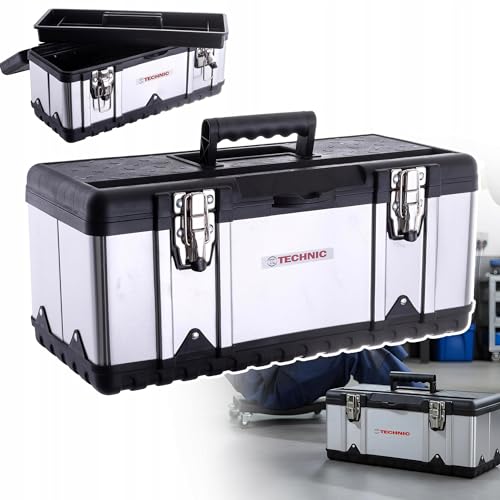 TC TECHNIC - Werkzeugkoffer Leer aus Edelstahl, Werkzeugkasten, Werkzeugkiste Werkzeugbox - Ablagefach für Schrauben und Kleinteile - 18' 47cm JF-302 Mittel