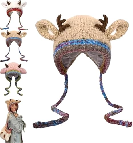 Kreatives Geweih Hut & Tasche 2-in-1 Festliche Rentier Gestrickte...