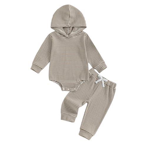 Thorn Tree Newborn Baby Boy Fall Outfits Hooded Sweatshirt Romper Stretchy Pants Knit Infant Clothes Set