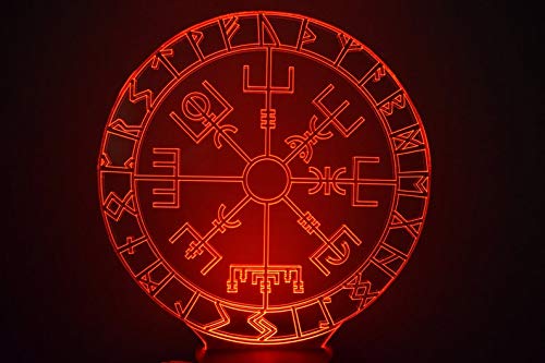 BHDecor Viking Runes 3D LED Illusion Lamp Night Light Beside Table Colors Auto Changing Touch Switch Desk Decoration Remote Control
