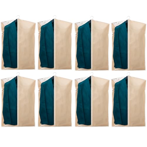 Image of Men's Moisture-Proof Coat Suit Blazer Covers | Half Transparent Design | Durable Dustproof Garment Bags for Suits & Blazers | Ideal Wardrobe Solution | | Beige | Set of 8Height-36