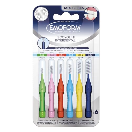 Scovolino Interdentale Emoform con Tecnologia SoftCare per un Contatto Extra Delicato sulle Gengive grazie alle Setole Morbide - Impugnatura Ergonomica e Antiscivolo con Cappuccio