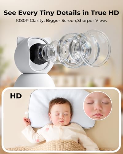 Image of hazen No WiFi Baby Monitor with Camera and Audio, 5 inch Screen, 30-Hour Battery Life, Pan-Tilt-Zoom Camera, Night Vision, VOX, 2-Way Talk, 8 Lullabies, 1000ft Range, Baby Essentials, White