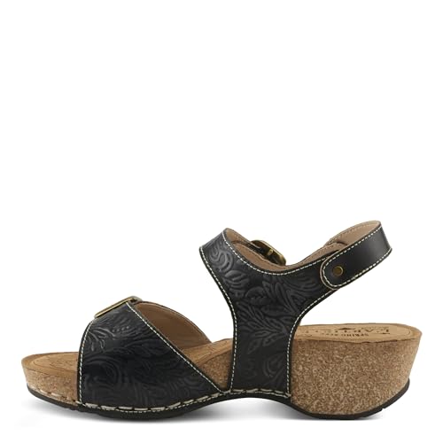 L'Artiste Women's OSUNA Hook-and-Loop Leather Sandals β Floral Cork Design, Adjustable Straps, Cushioned Demi-Wedge Sole3