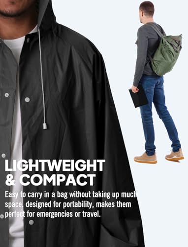ANYOO 2 Stück Unisex Regenponcho mit Ärmeln, Lang Regenmantel Regenjacke mit Kapuze und Zusätzlichem Platz für den Rucksack zum Wandern, Festival, Radfahren, Camping, Schwarz, Einheitsgröße