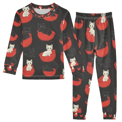 senya Cat Bed Black Pajamas Set Long Sleeve Soft Cotton Sleepwear 2 Piece