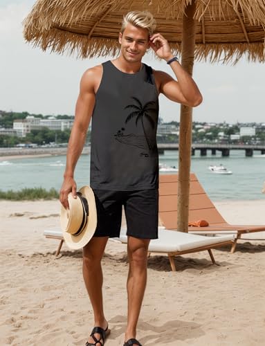 Hawaiian Shirt for Men Beach Tank Tops Beach Palm Trees T Shirt Summer Short Sleeveless Tank Tops3
