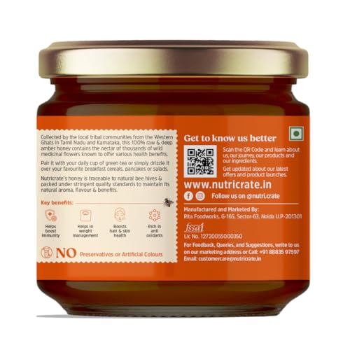 Image of Nutricrate Small Bee Honey (900g) Pure and Natural | No Sugar Adulteration | Kombu /Stingless Bees Raw Honey from Jungles of Western Ghats (Pack of 2-450g x 2)