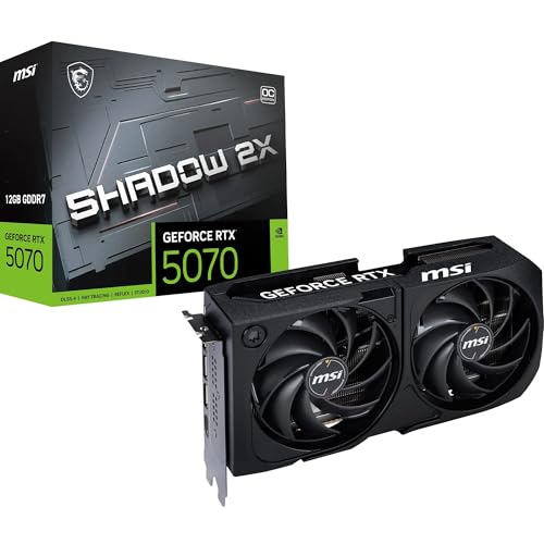 MSI NVIDIA GeForce RTX 5070 12G Shadow 2X OC Carte Graphique - 12 Go GDDR7 (28 GB/s /192 Bits), PCIe 5.0 - Double Ventilateur (2X Ventilateurs TORX 5.0), HDMI 2.1b, DisplayPort 2.1b, SFF Ready