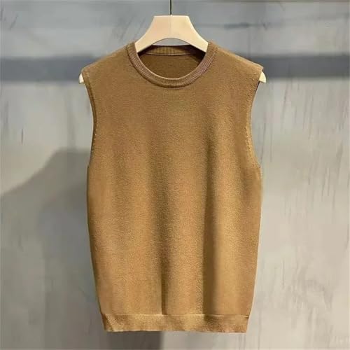 Men Fall Winter Knit Vest Solid Color Waistcoat Sleeveless Sweater Loose Fit Pullover3