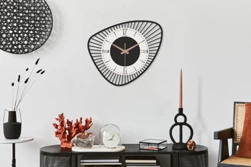 Image of Stylish Metal Analog Wall Clock for Living Room, Bedroom, Office, Kitchen, Home and Hall | Antique Fancy Big Size Modern Wall Watch for Home Decor (Style-31, 40CM), Black and White