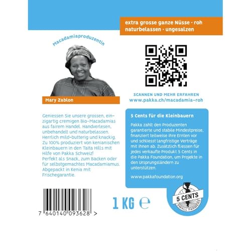 Bio aromatische Premium Fair Trade Jumbo Macadamia Nüsse 1000gr – 1 kg, Öko & Fair roh, ungeröstete, Kenia Macadamias Nuts, extra große Kerne, vegan, Familienpackung, Value-Pack