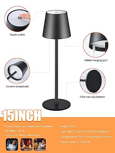 Bgfhome Cordless Table Lamp Led Desk Lamp,5000Mah Rechargeable Touch Night Light Lamp,Wireless Minimalist Design For Restaurant/Bedroom/Bars/Outdoor Party/Camping/Coffee Shop(Black) #TOP5