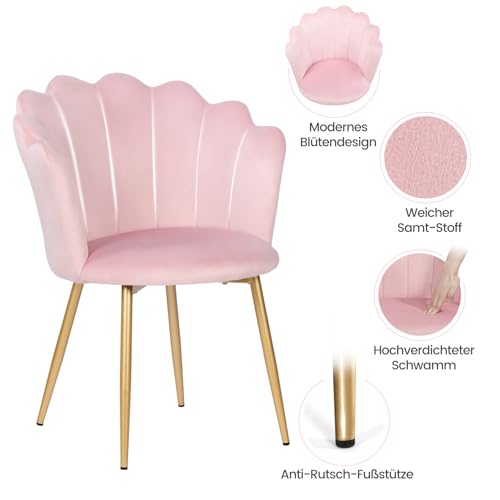 Chaise Coiffeuse Velours Rose Pieds Dorés Luxstein