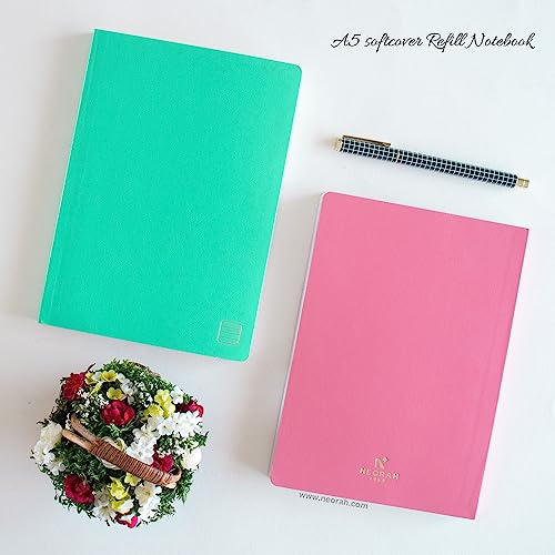 Image of NEORAH - A5 Checked Notebook (Square Ruling) SOFT COVER | Organiser REFILL | 110 GSM | 160 pages (Size 21 cm x 14.8 cm) Planner Journaling Writing Note Taking Diary, Travellers Journal - Teal