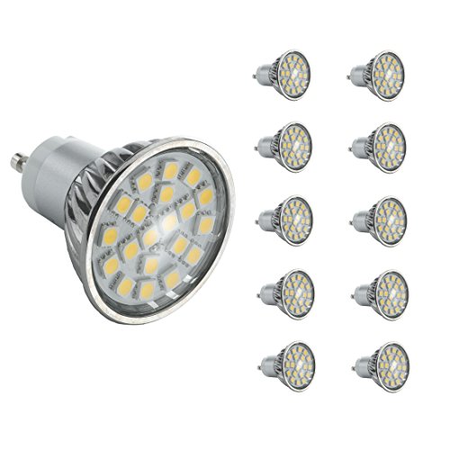 JSG Accessories® GU10 SMD 5050 - Bombilla LED superbrillante, 3,5 W, blanco cálido, 10 unidades., GU10, 4.00W 220.00V