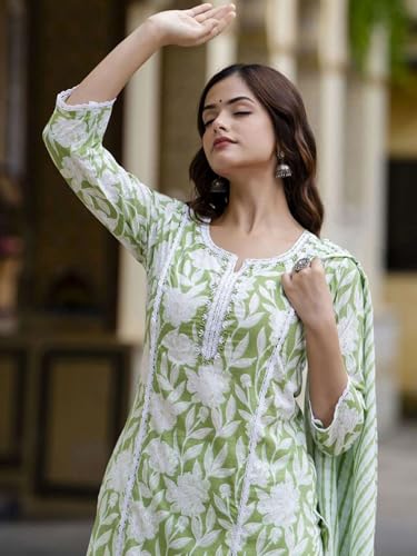 Image of PARTHVI Women Straight Floral Printed Kurta and Pant Set with Dupatta | Ethnic Set | Dupatta Set | Suit Set | Kurta Set | Wedding Suit Set