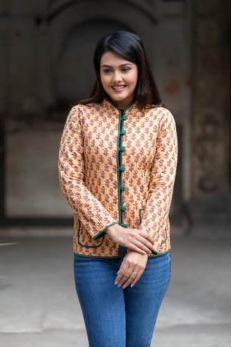 Image of Reversible Jacket for Women | Double Sided Quilted Jacket | Reversible Winter Jacket for Women | Stylish Ethnic Printed Jacket | Warm & Comfortable Casual Outerwear